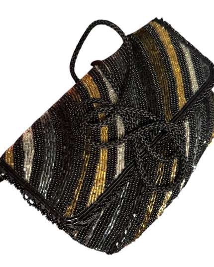 Elegant Vintage Black and Gold Micro Beaded Clutch