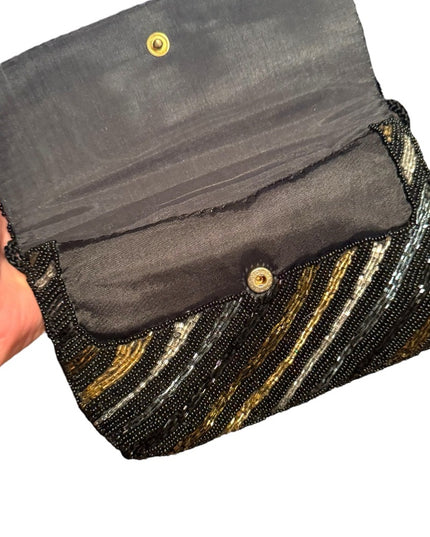 Elegant Vintage Black and Gold Micro Beaded Clutch
