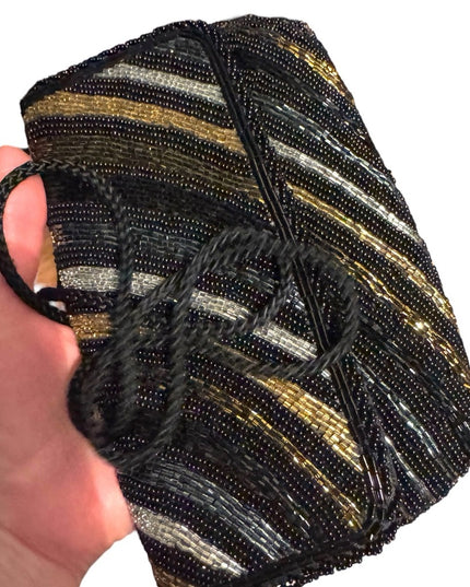 Elegant Vintage Black and Gold Micro Beaded Clutch