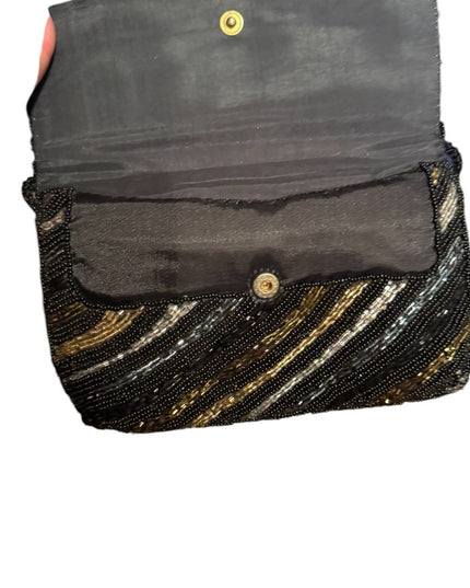 Elegant Vintage Black and Gold Micro Beaded Clutch