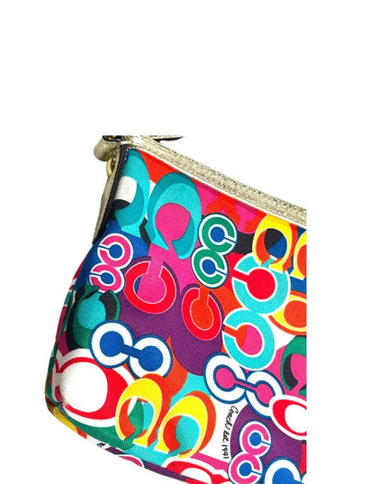 Colorful COACH POPPY gold metalic leather & canvas crossbody pouch bag l…