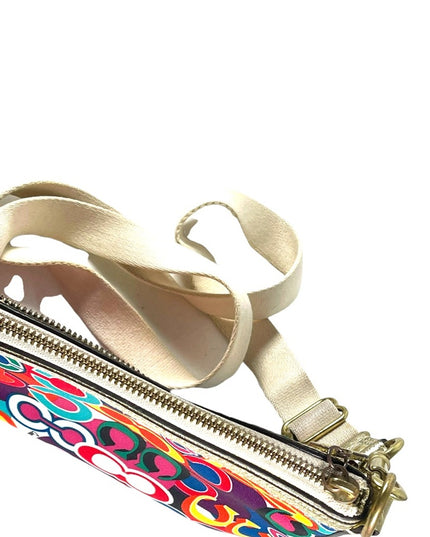 Colorful COACH POPPY gold metalic leather & canvas crossbody pouch bag l…