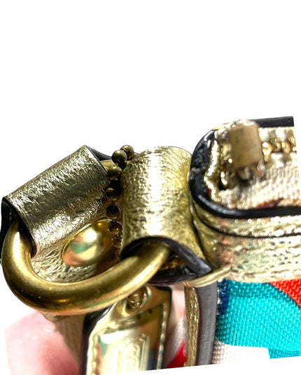 Colorful COACH POPPY gold metalic leather & canvas crossbody pouch bag l…