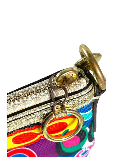 Colorful COACH POPPY gold metalic leather & canvas crossbody pouch bag l…