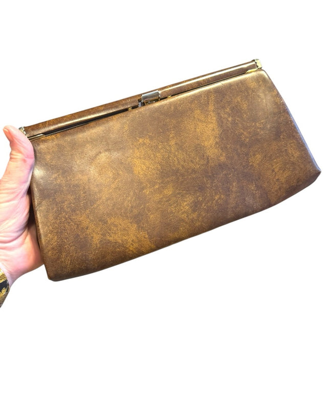 Vintage Brown plastic  Clutch with snap close 1960s