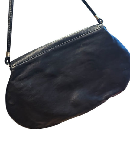 Elegant Vintage Raphaello Italy Black & Silver Leather Shoulder Bag