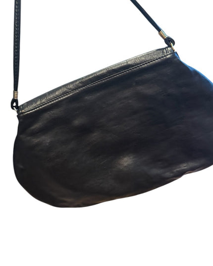 Elegant Vintage Raphaello Italy Black & Silver Leather Shoulder Bag