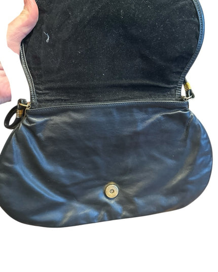 Elegant Vintage Raphaello Italy Black & Silver Leather Shoulder Bag