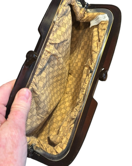 Classic Vintage  Black Leather Clutch snap close Vere Cuir Italy