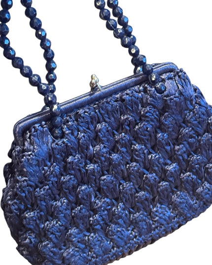 Elegant Vintage Artel Blue Beaded straw 1960s Handbag