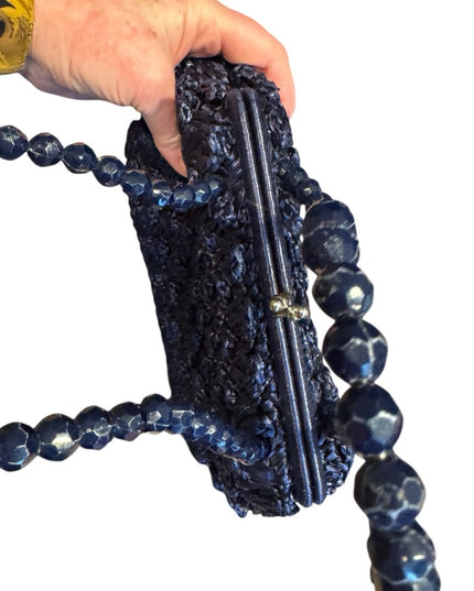 Elegant Vintage Artel Blue Beaded straw 1960s Handbag