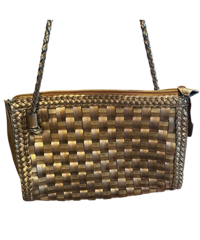 Gold & Silver Vintage Woven Warren Reed  Leather Shoulder Bag