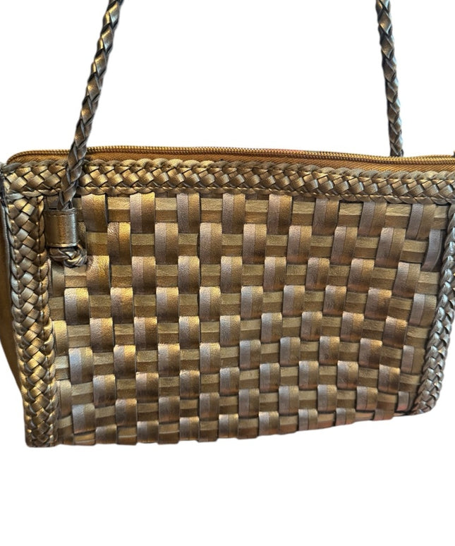 Gold & Silver Vintage Woven Warren Reed  Leather Shoulder Bag