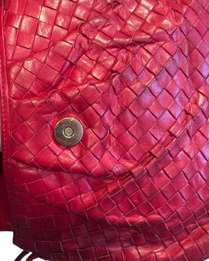 Elegant Vintage 1970s Bottega Veneta Red Woven Leather Shoulder Bag Italy