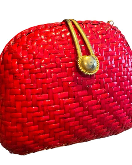Vintage Red Woven Basket shoulder Bag 1960s