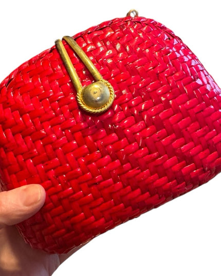 Vintage Red Woven Basket shoulder Bag 1960s