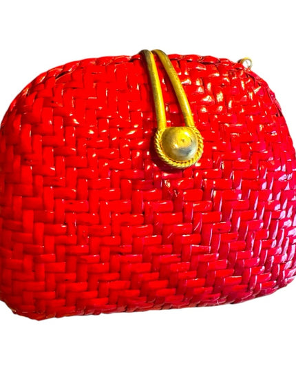 Vintage Red Woven Basket shoulder Bag 1960s