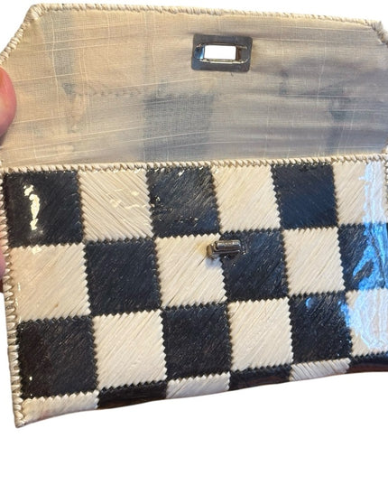 Vintage 1960s Checkered Black and White straw Clutch