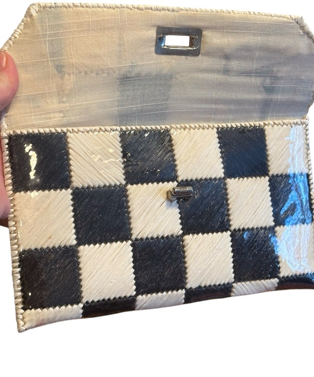 Vintage 1960s Checkered Black and White straw Clutch