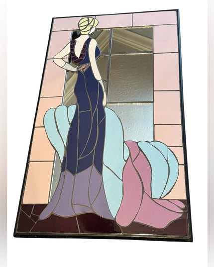 Vintage handmade mosaic Art Deco Stained Glass look wall mirror Panel