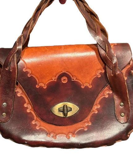 Elegant Handmade Hippie BOHO tooled Brown Leather Handbag