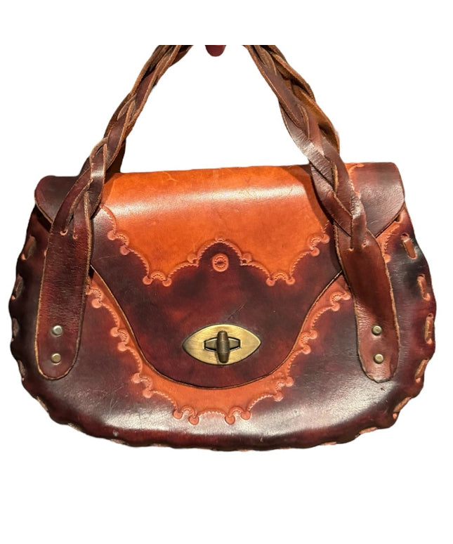 Elegant Handmade Hippie BOHO tooled Brown Leather Handbag