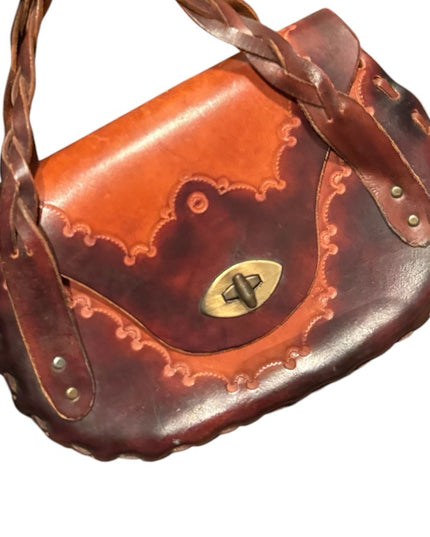 Elegant Handmade Hippie BOHO tooled Brown Leather Handbag