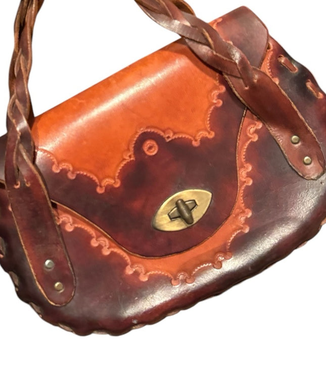 Elegant Handmade Hippie BOHO tooled Brown Leather Handbag