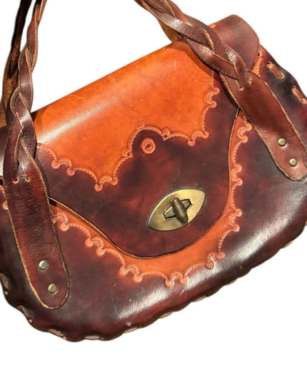 Elegant Handmade Hippie BOHO tooled Brown Leather Handbag