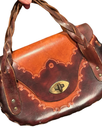 Elegant Handmade Hippie BOHO tooled Brown Leather Handbag