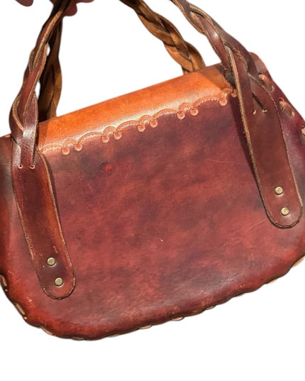 Elegant Handmade Hippie BOHO tooled Brown Leather Handbag