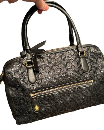 Elegant Coach Black leather Sequin Handbag shoulder bag F1320-26438 Poppy