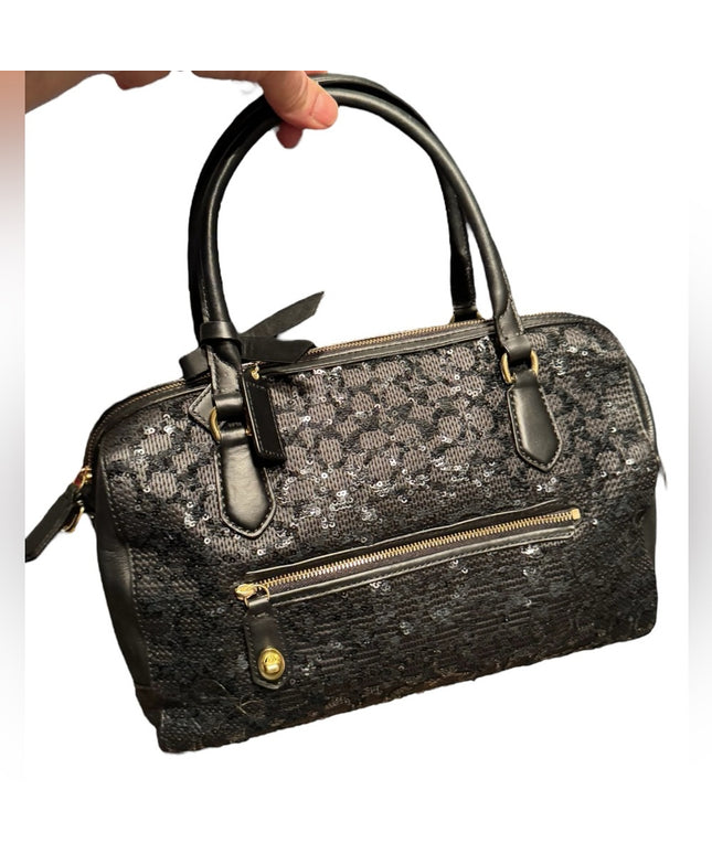 Elegant Coach Black leather Sequin Handbag shoulder bag F1320-26438 Poppy
