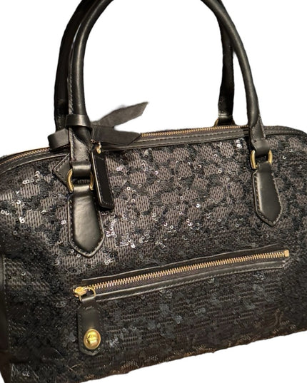 Elegant Coach Black leather Sequin Handbag shoulder bag F1320-26438 Poppy