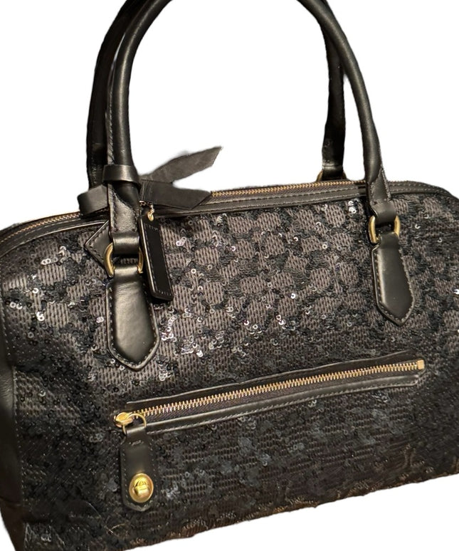 Elegant Coach Black leather Sequin Handbag shoulder bag F1320-26438 Poppy