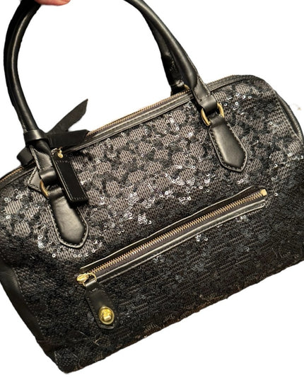 Elegant Coach Black leather Sequin Handbag shoulder bag F1320-26438 Poppy