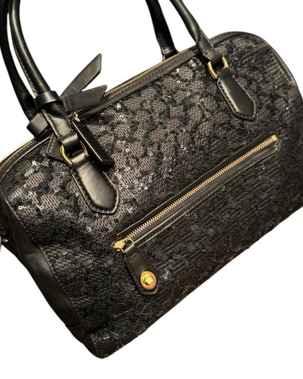 Elegant Coach Black leather Sequin Handbag shoulder bag F1320-26438 Poppy