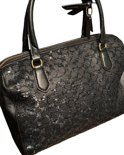 Elegant Coach Black leather Sequin Handbag shoulder bag F1320-26438 Poppy