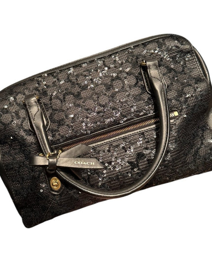 Elegant Coach Black leather Sequin Handbag shoulder bag F1320-26438 Poppy