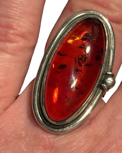 Vintage Russian Honey Amber Sterling Silver 925 fancy Oval Ring