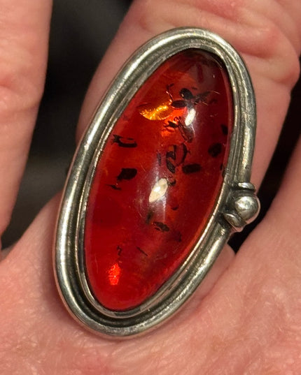 Vintage Russian Honey Amber Sterling Silver 925 fancy Oval Ring