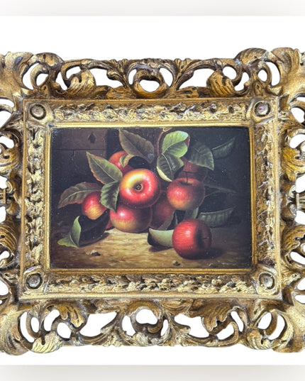 Vintage Ornate Gold gilt heavy ornate solid wood  Textured Framed Apple Picture