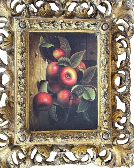 Vintage Ornate Gold gilt heavy ornate solid wood  Textured Framed Apple Picture