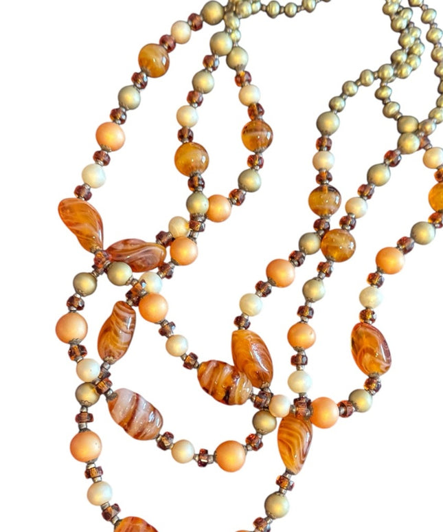 Vintage 845 Silver 3 strand Multi-Strand Murano goass Beaded Necklace faux pearl