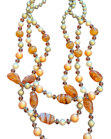 Vintage 845 Silver 3 strand Multi-Strand Murano goass Beaded Necklace faux pearl