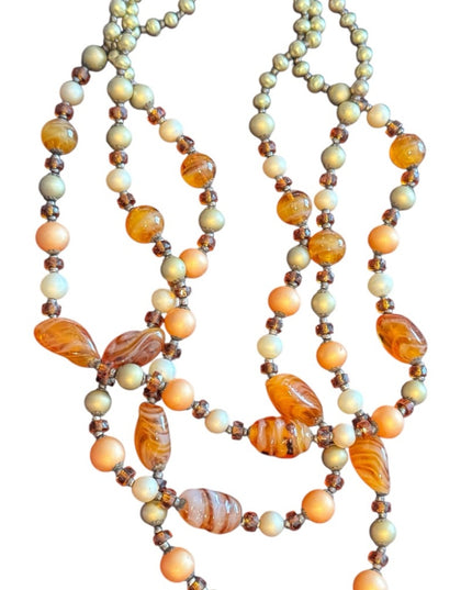 Vintage 845 Silver 3 strand Multi-Strand Murano goass Beaded Necklace faux pearl