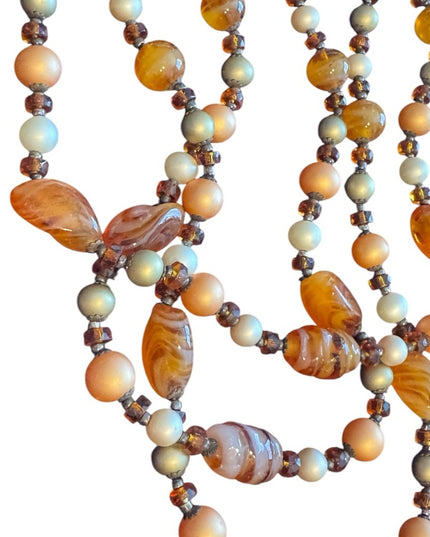 Vintage 845 Silver 3 strand Multi-Strand Murano goass Beaded Necklace faux pearl