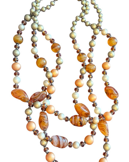 Vintage 845 Silver 3 strand Multi-Strand Murano goass Beaded Necklace faux pearl
