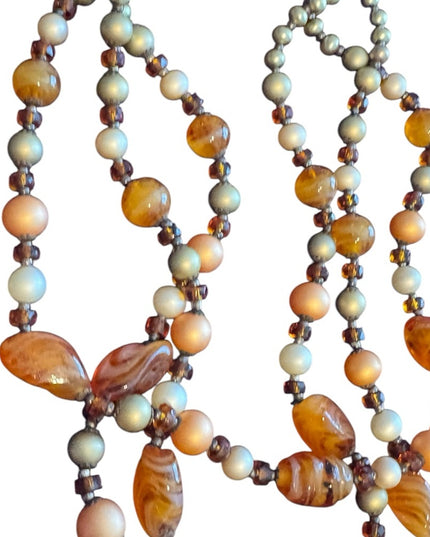 Vintage 845 Silver 3 strand Multi-Strand Murano goass Beaded Necklace faux pearl