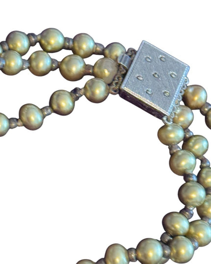 Vintage 845 Silver 3 strand Multi-Strand Murano goass Beaded Necklace faux pearl